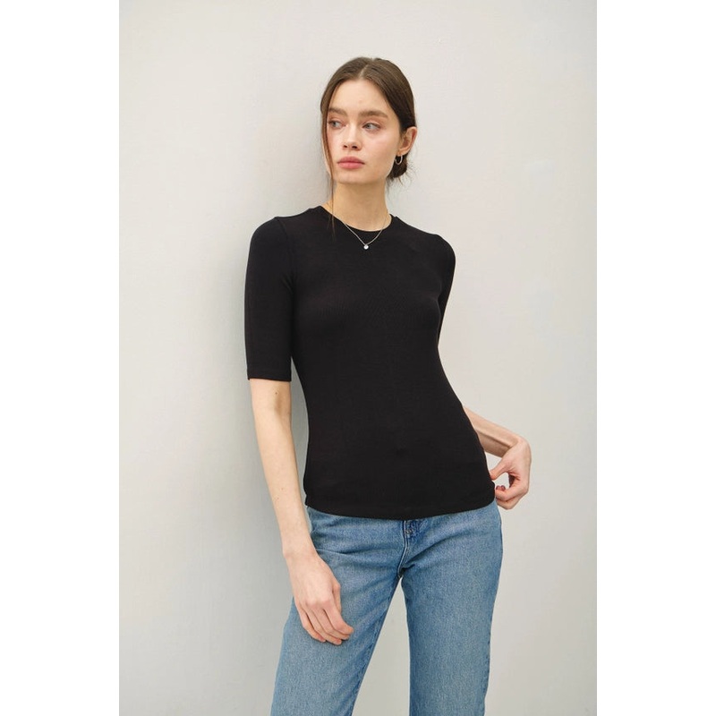 Ultra Soft Classic Ribbed Basic Top in Black