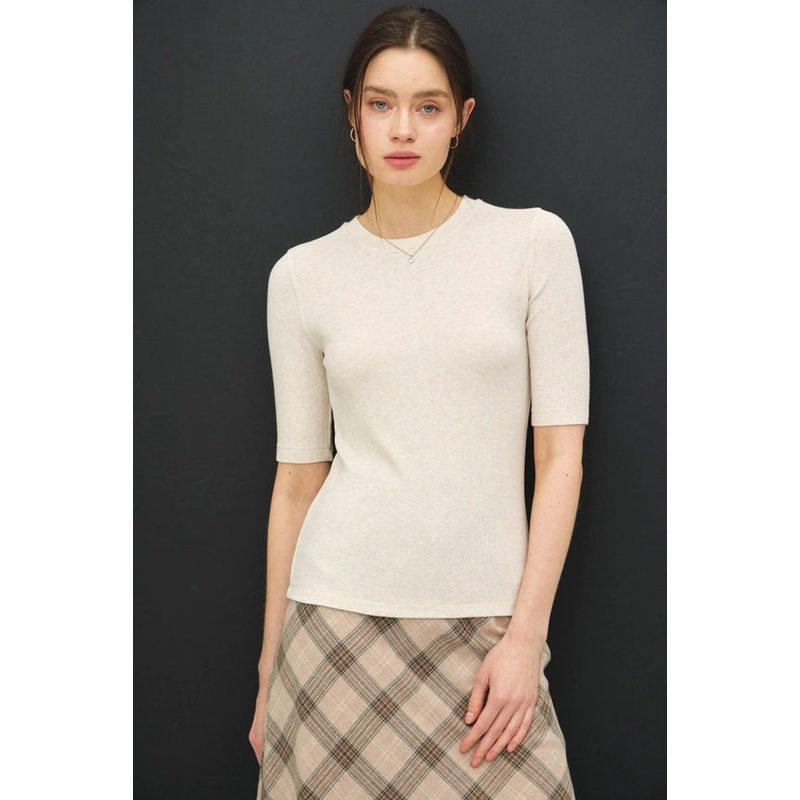 Ultra Soft Classic Ribbed Basic Top in Oatmeal