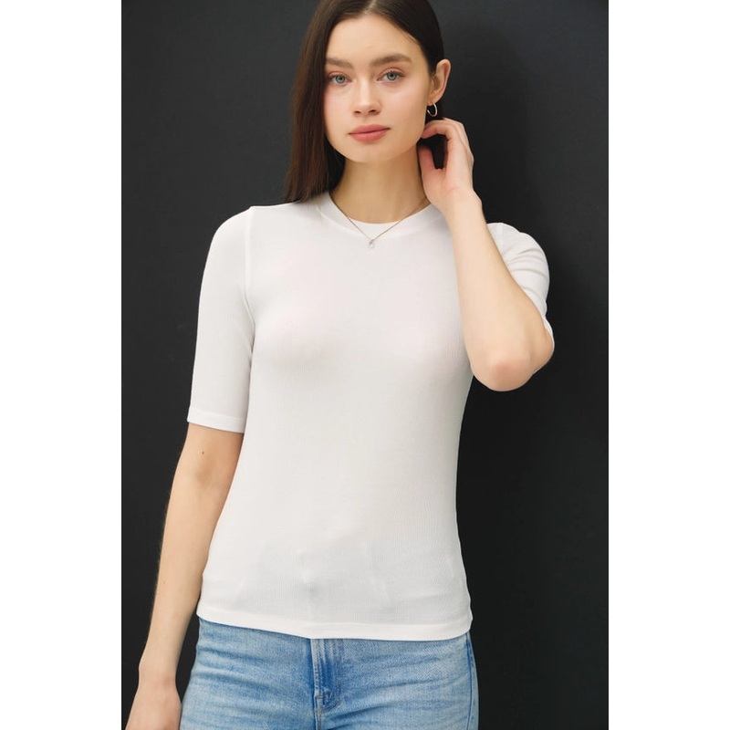 Ultra Soft Classic Ribbed Basic Top in Off White