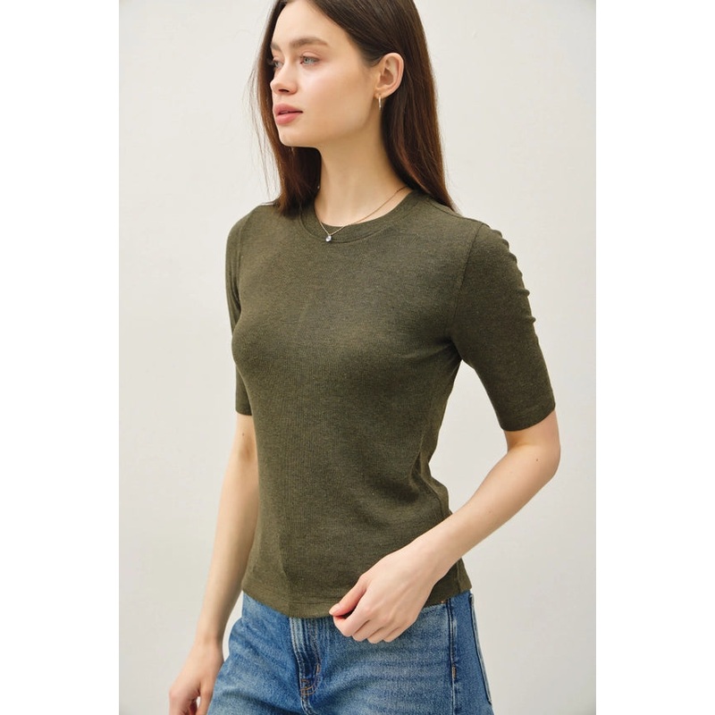 Ultra Soft Classic Ribbed Basic Top in Winter Forest