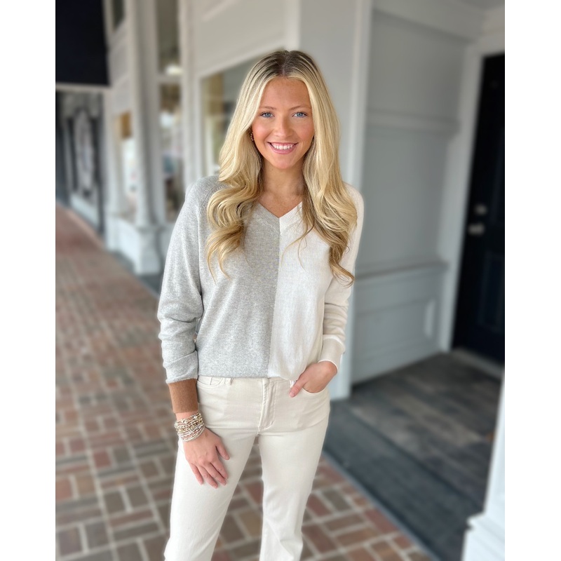 Varied Stripe V-Neck Sweater in Marl