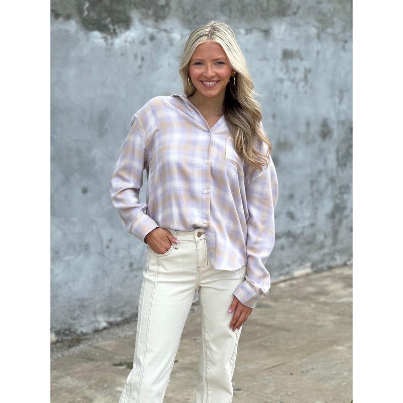 Z Supply River Plaid Button Up in Lavender Ice