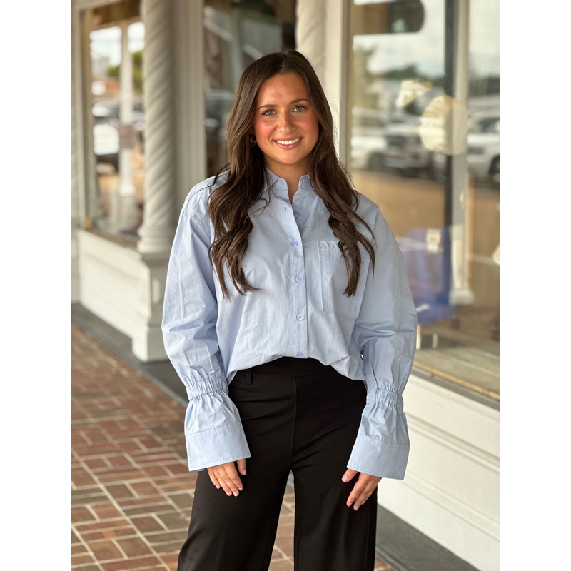 Baby Blue High Low Button Down Shirt