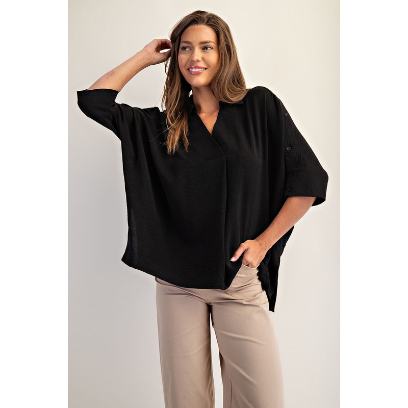 Blissful Button Sleeve Top in Black