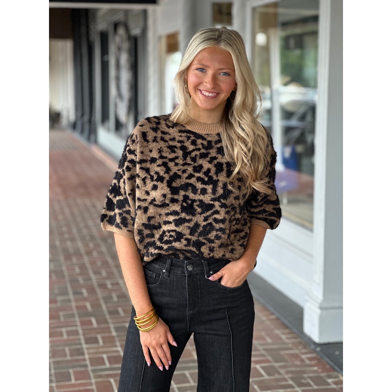 Charlie B Balloon Sleeve Sweater in Leopard