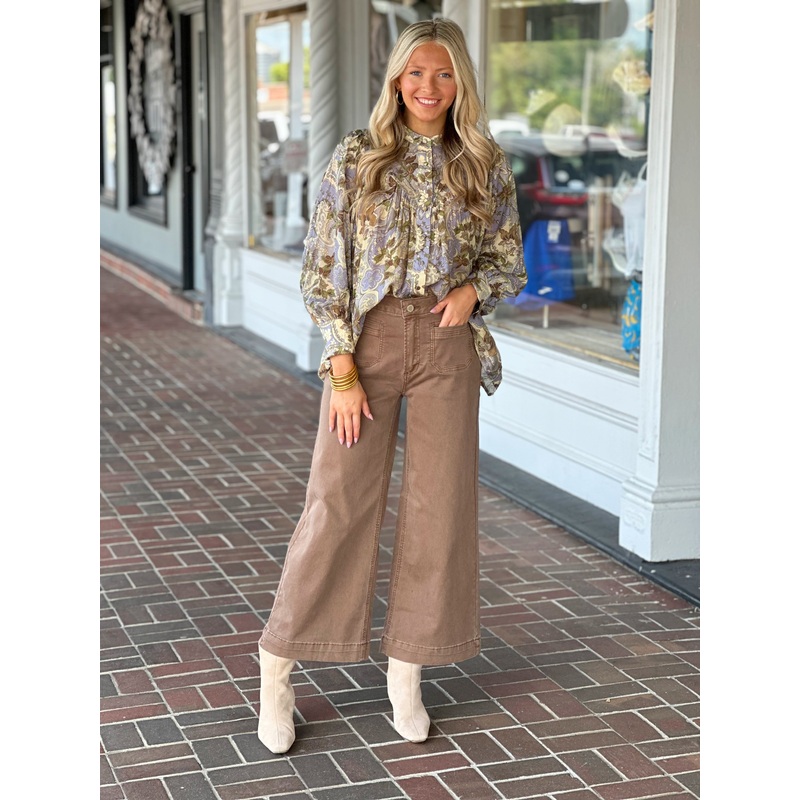 Charlie B Cropped Patch Pocket Jeans in Truffle
