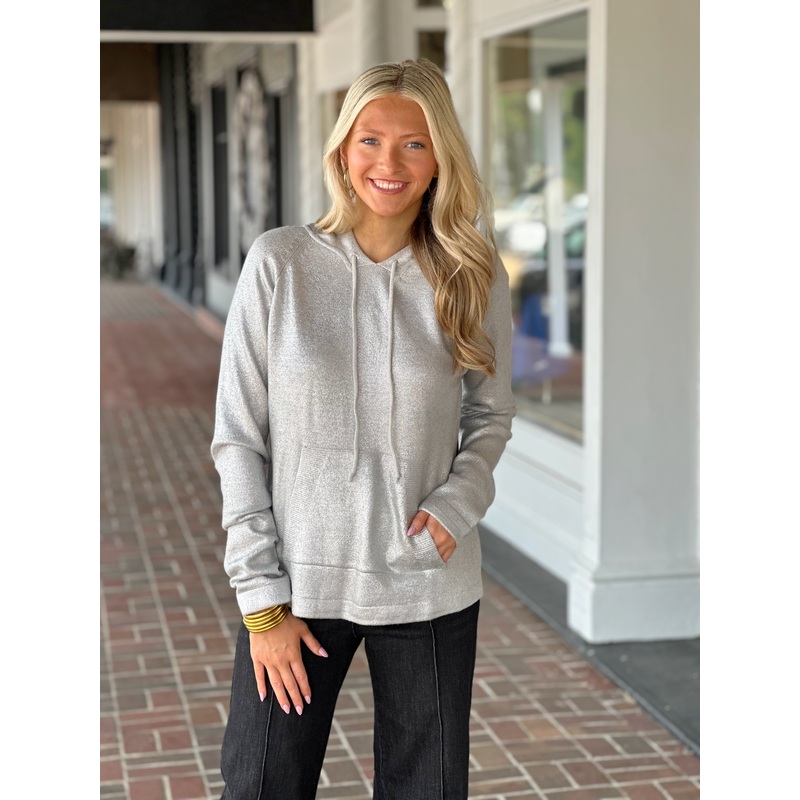 Charlie B Raglan Sleeve Hooded Sweater in Sliver