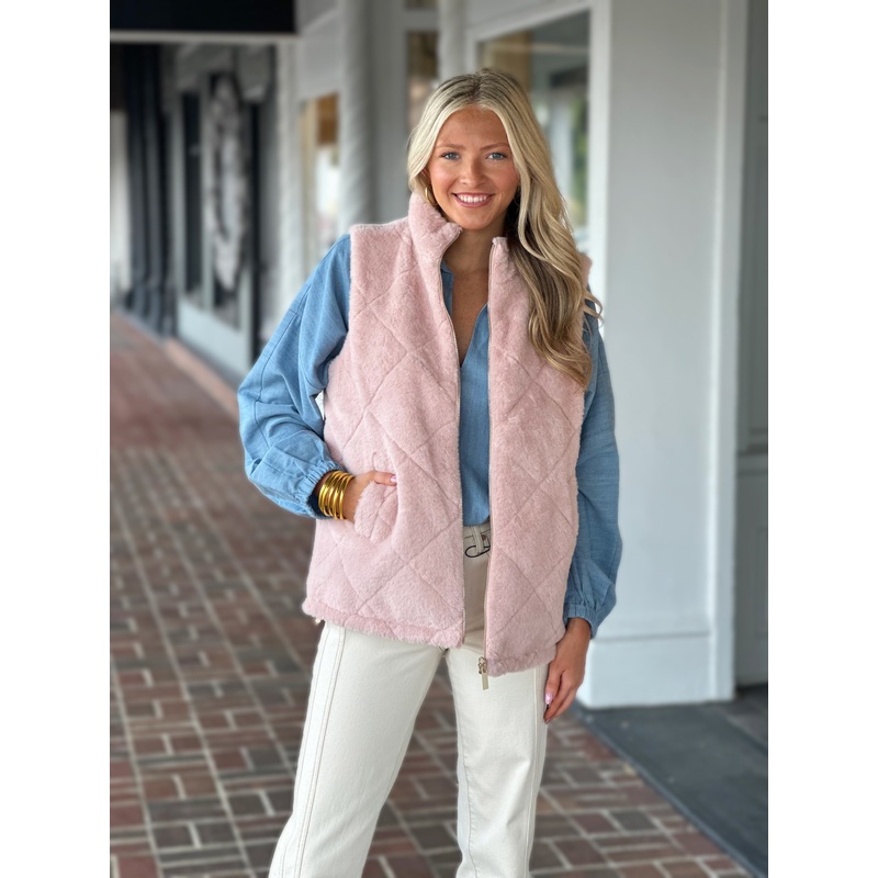 Charlie B Reversible Fur Vest in Pink