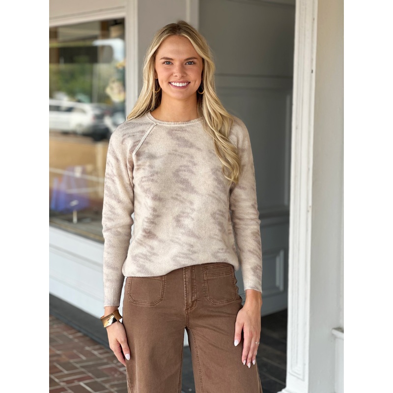 Charlie B Reversible Printed Sweater in Oat