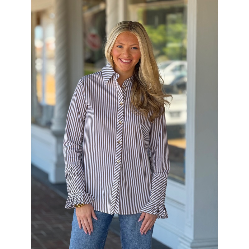 CK Bradley Brooks Shirt in Taupe Stripe