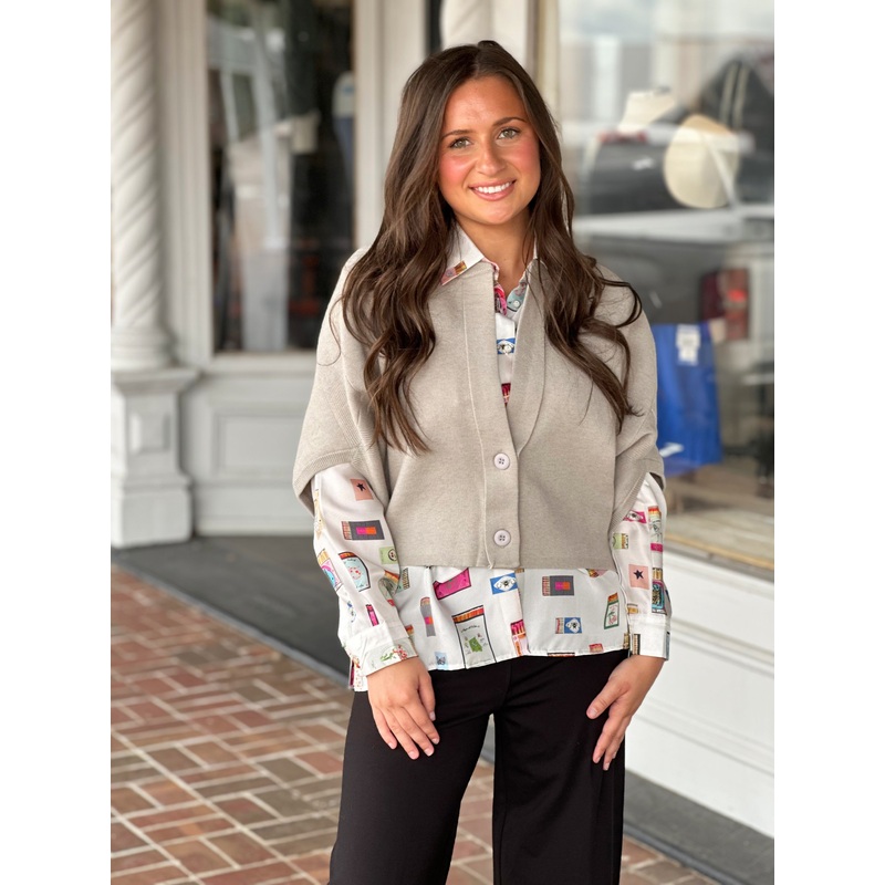 Cloudy Gray 2 Button Short Sleeve Cardigan
