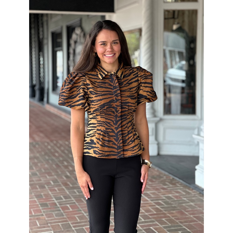 Emily Mccarthy Britt Top in Tiger Jacquard