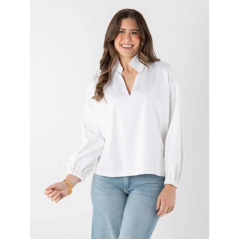 Emily Mccarthy Long-sleeve Poppy in White Cotton Poplin