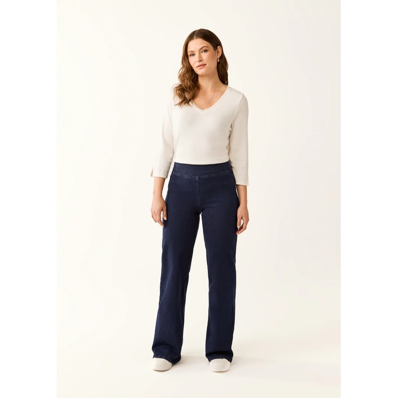 French Dressing Pull-On Wide Leg Denim in Dark Rinse