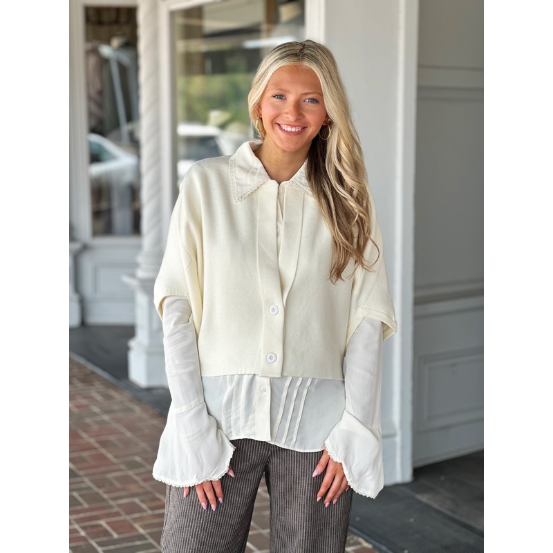 Ivory 2 Button Short Sleeve Cardigan