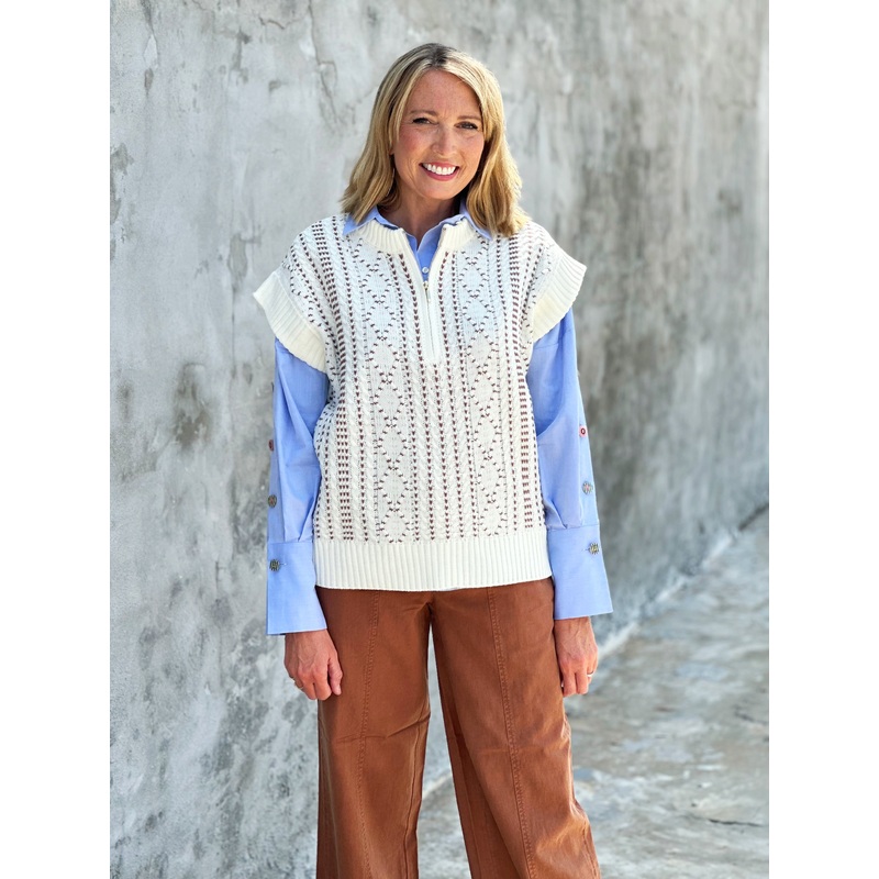 Liverpool Los Angeles Cap Sleeve Dolman 1/2 Zip Sweater in Cream