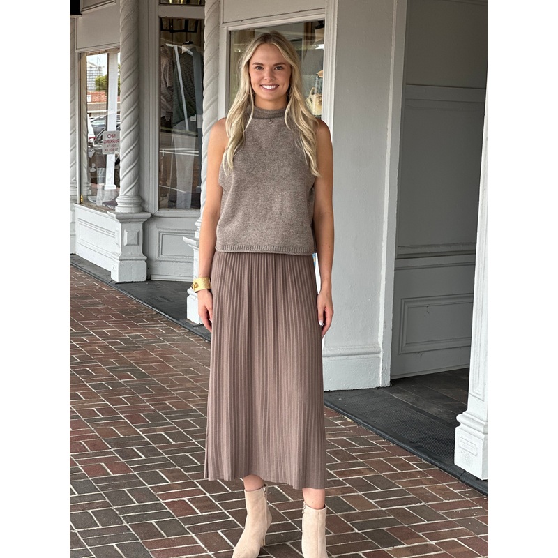Mocha Pleated Midi Skirt|S/M|M/L
