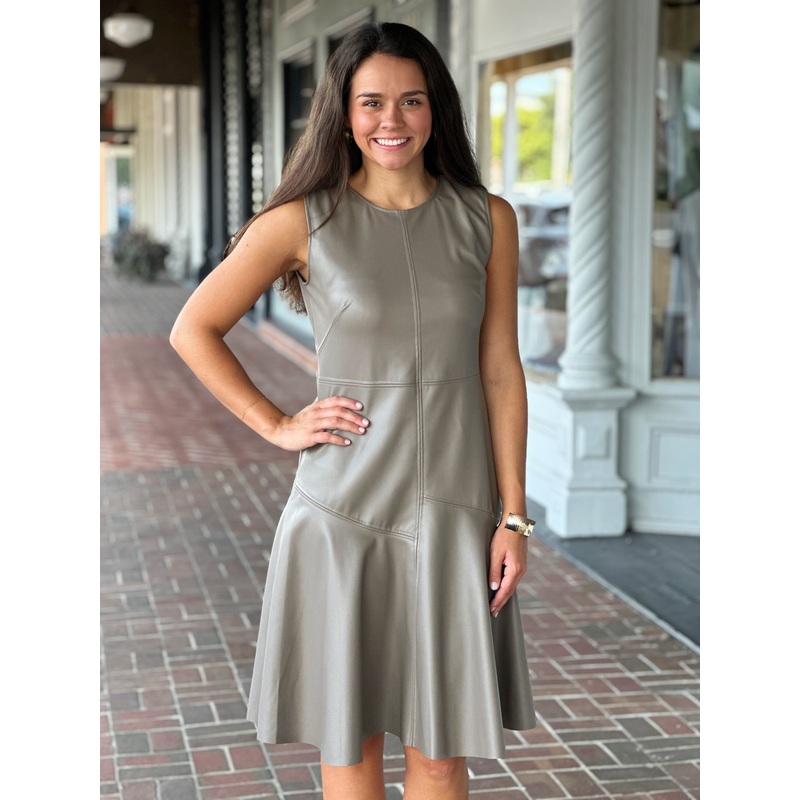 Perre Melani Leather Aline Dark Sage Dress