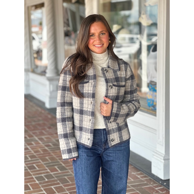 Plaid Stripe Jacket in Charcoal
