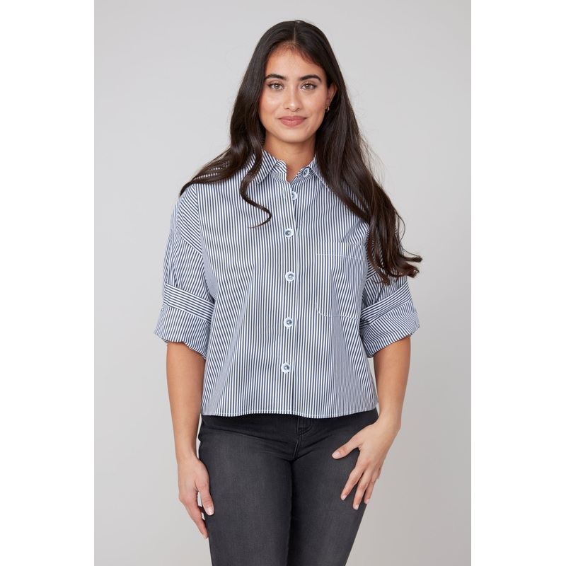 Renuar Striped Button Down in Black Combo