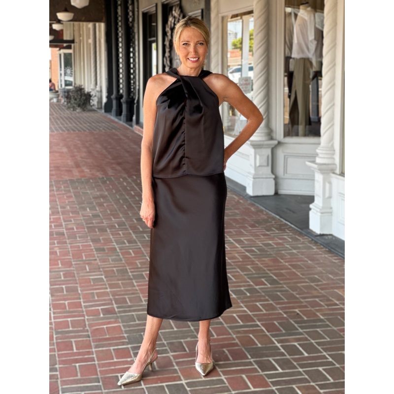 Satin Bias Cut Skirt in Black|S|M|L