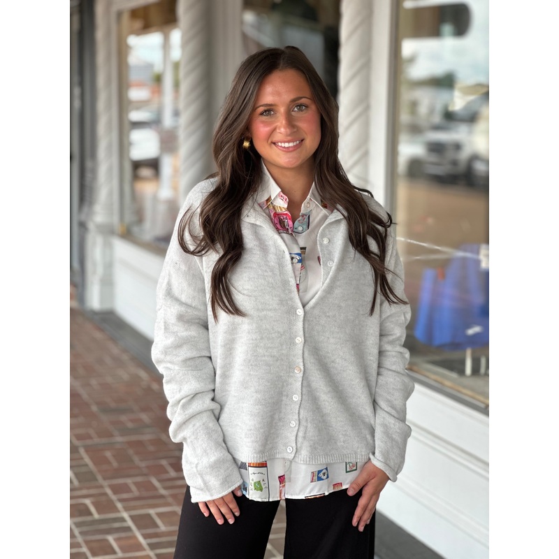 Space Between Button Cardigan in Light Grey