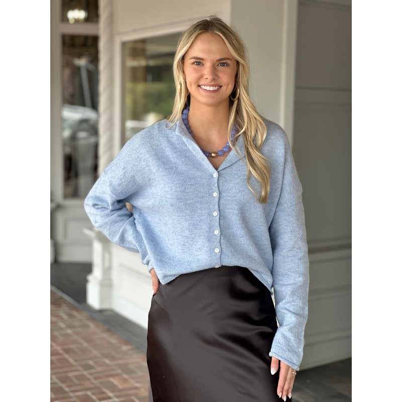Space Between Button Cardigan in Sky Blue