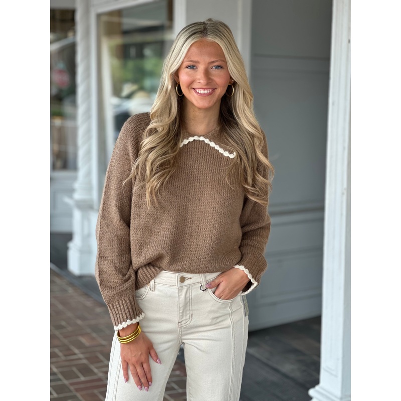 Walnut Brown Scalloped Collared Sweater