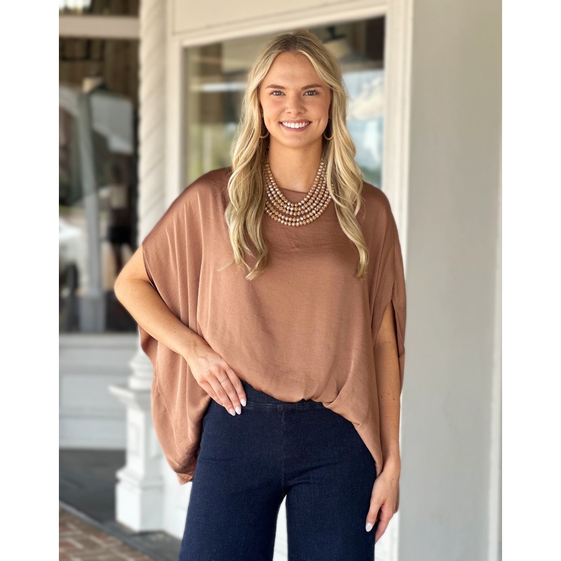 Washed Satin Caftan Top in Mocha