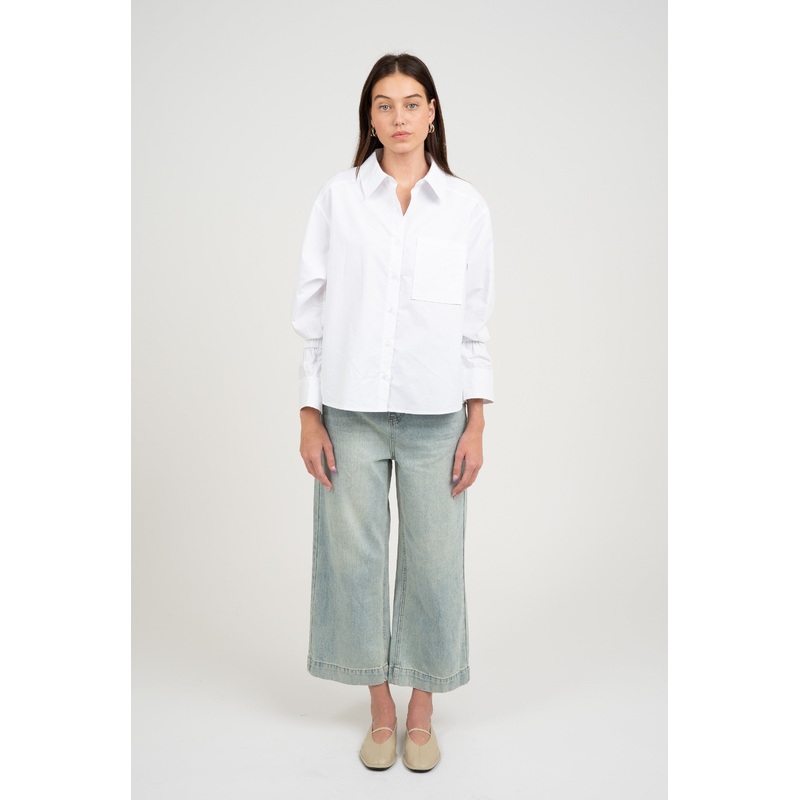 White High Low Button Down Shirt