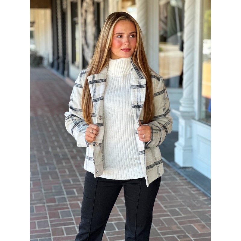 Charlie B Boucle Knit Plaid Beige Jacket
