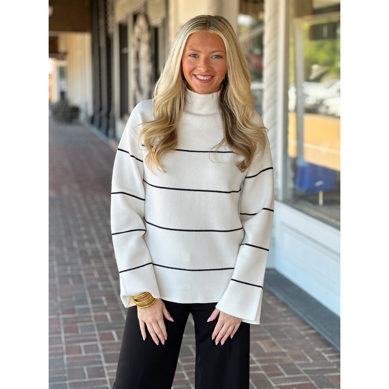 Charlie B Yarn Dyed Striped Ecru Sweater
