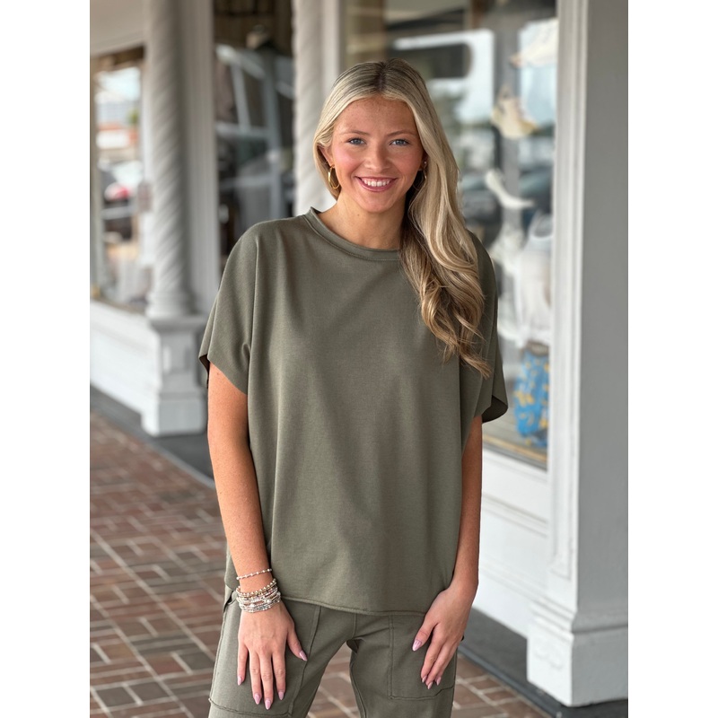 Dylan Cali Fleece Tee in Olive