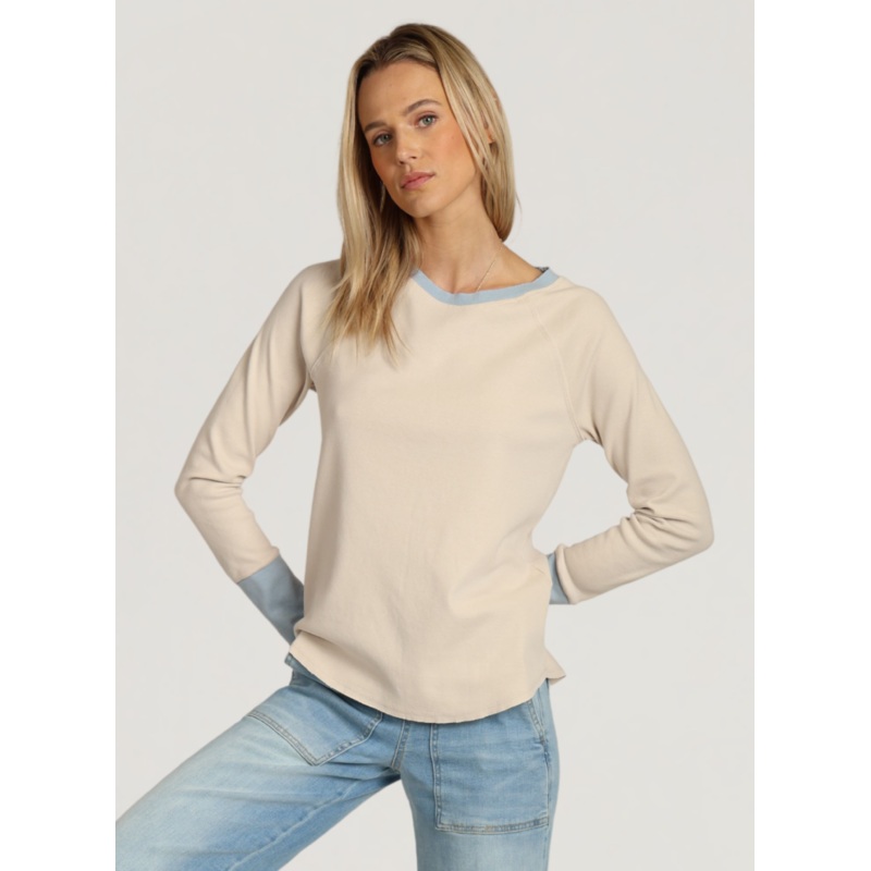 Dylan Contrast Rib Raglan Top in Natural Sky