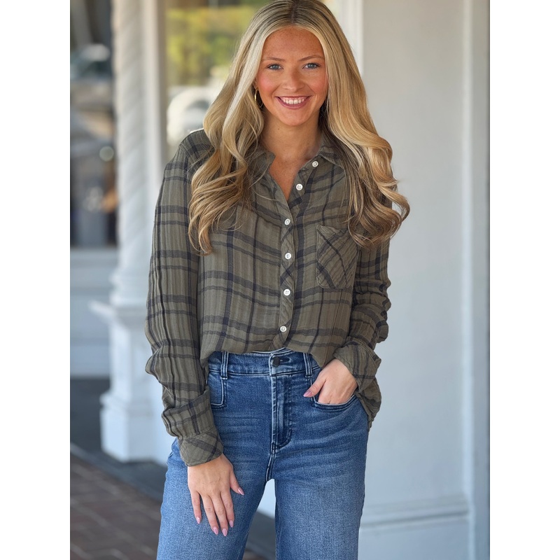 Dylan Taylor Plaid Top in Olive