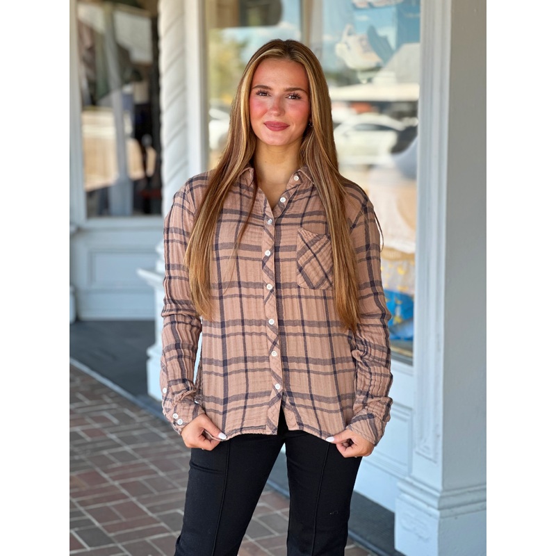 Dylan Taylor Plaid Top in Taupe