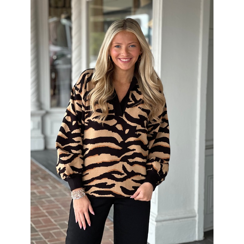 Emily Mccarthy Lolli Sweater in Tiger Jacquard