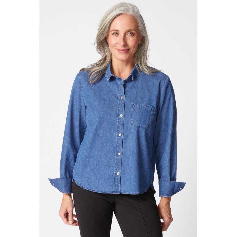 Habitat Perfect Travel Denim Shaped Hem in Medium Denim