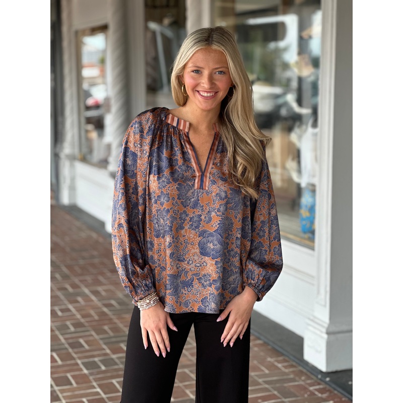 Long Sleeve Brown Floral Top|XS|S|M|L|XL