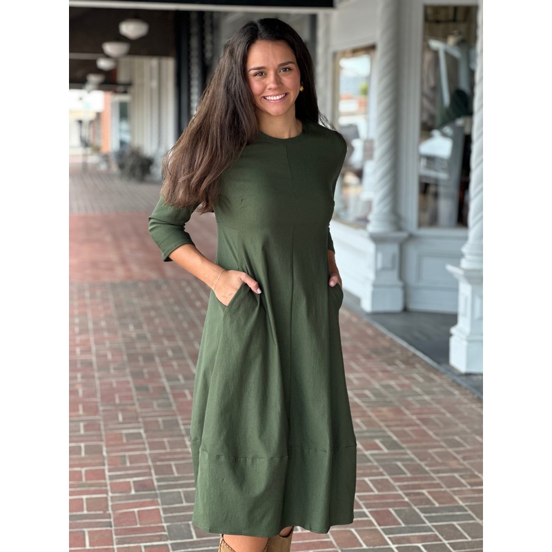 Perre Olive Green Three Quarter Sleeve Dress
