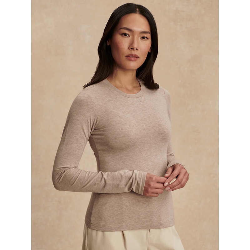 Varley Edna Long Sleeve Fitted Tee in Taupe Marl