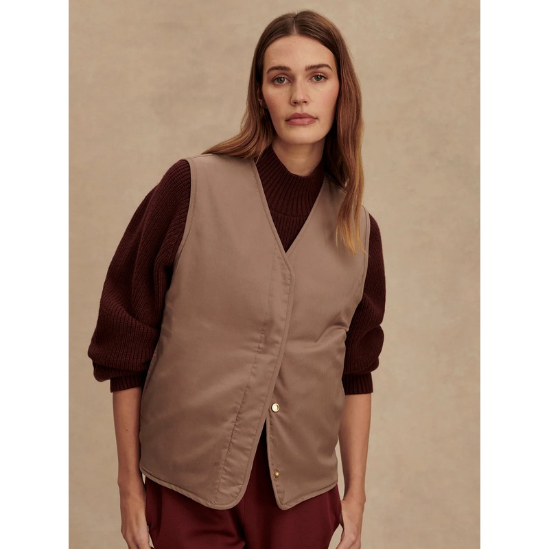 Varley Lori Reversible Gilet in Ash Taupe/ Birch