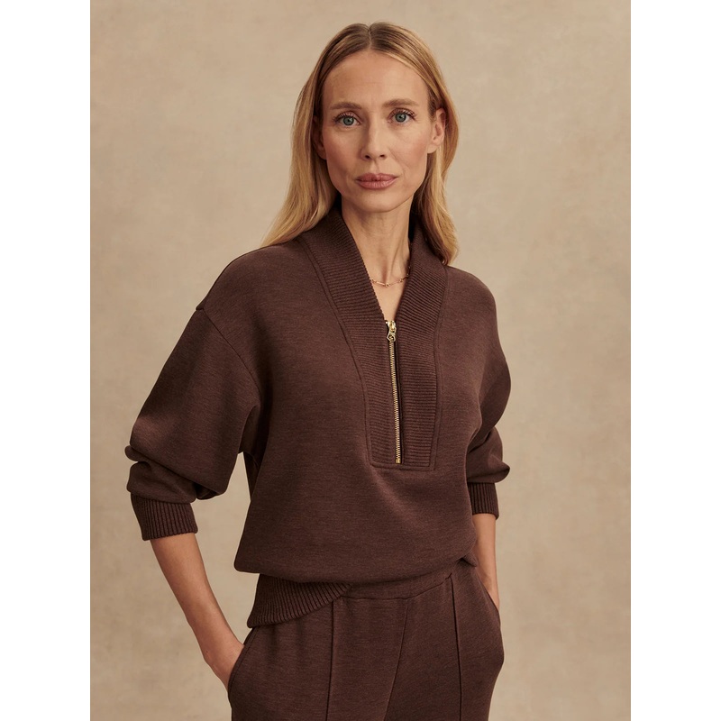 Varley Sally Half-Zip Sweat in Coffee Bean Marl