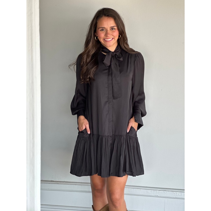 Black Neck Tie Mini Dress|S|M|L