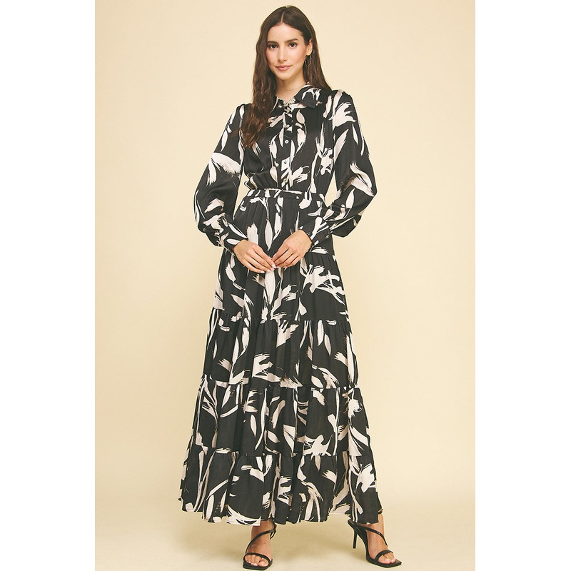 Black Printed Button Down Maxi Dress
