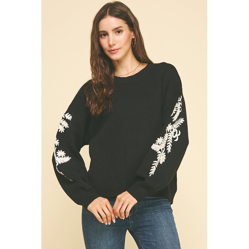 Black Sleeve Detail Knit Sweater