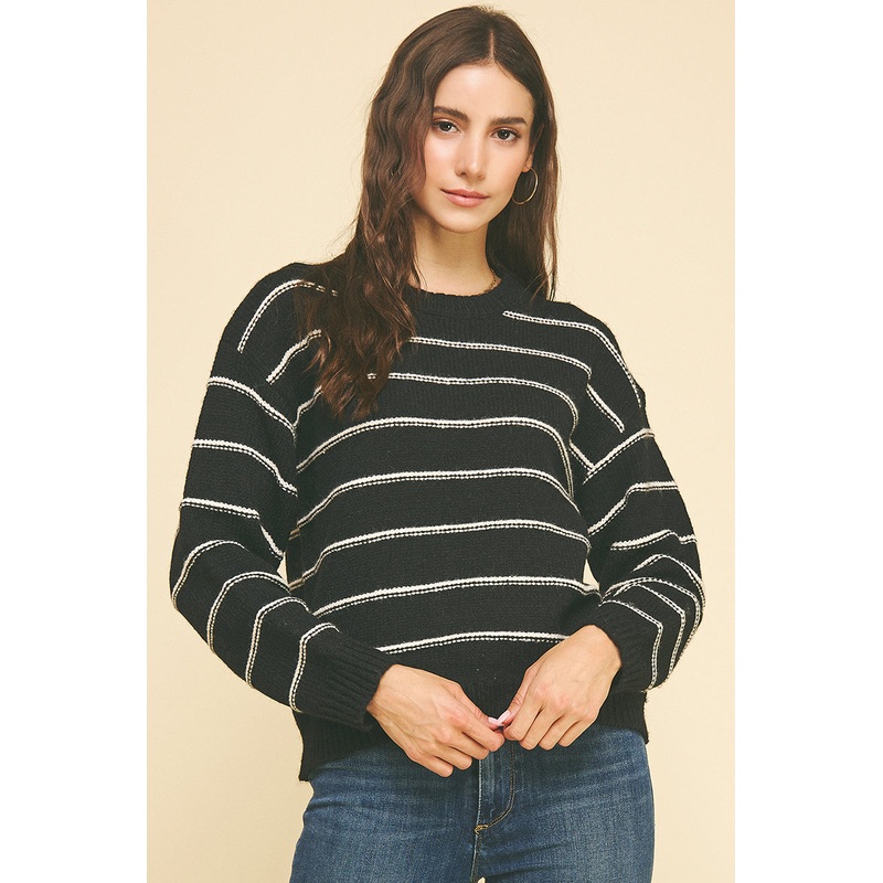 Black Stripe Knit Sweater|S|M|L