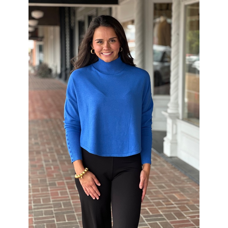 Blue Button Sleeve Knit Sweater