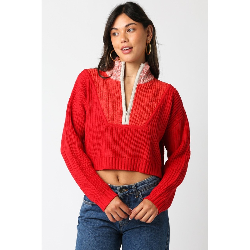 Claire Zip Up Knit Top in Red|S|M|L