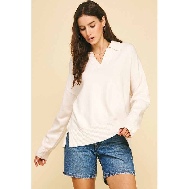 Cream Collar Knit Sweater|S|M|L